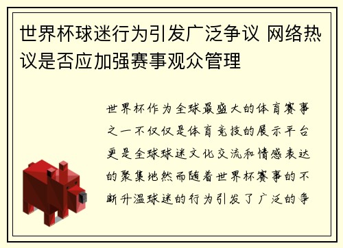 世界杯球迷行为引发广泛争议 网络热议是否应加强赛事观众管理