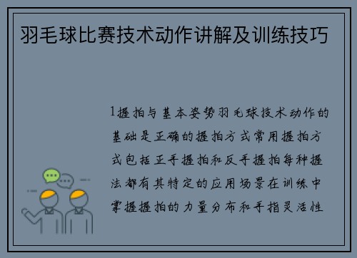羽毛球比赛技术动作讲解及训练技巧