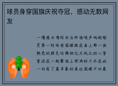 球员身穿国旗庆祝夺冠，感动无数网友